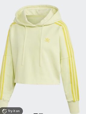 adidas Women’s Pale Yellow Cropped Hoodie with Signature Stripes